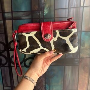 Red and animal print wristlet